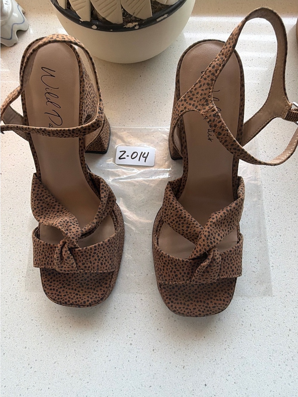 Wild Pair Leopard Print Knot Slingback Block Heels - Brown